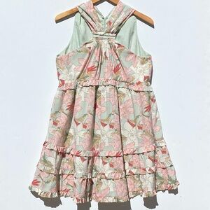 THML Women’ Boho Floral Tiered Mini Halter Dress Pink and Green size Lar…